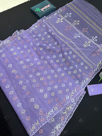 Lite lavender jamdani saree with golden silver copper jori work.