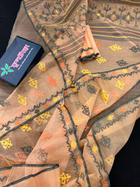 Lite Orange Original Handloom Halfsilk Dhakai Jamdani Saree With Multiple Threads Work