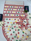 White multi cotton jamdani saree