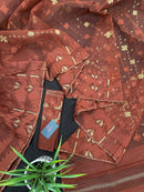 Mehendi brown jamdani saree with golden work.