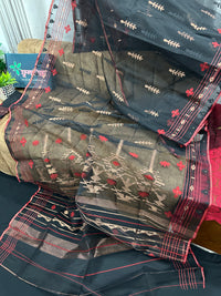 BLACK WITH RED BORDER JAMDANI