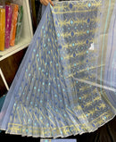 Surma colour halfsilk jamdani saree with golden jori work and blue threads work