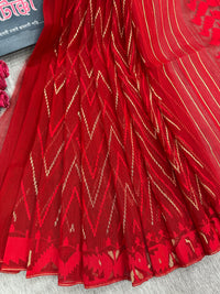 Red budget range halfsilk handloom jamdani saree with blouse piece