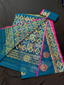 Sea green with multi colour jari woHandloom dhakai jamdani saree.