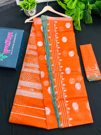 Orange Original Handloom Halfsilk Dhakai Jamdani Saree