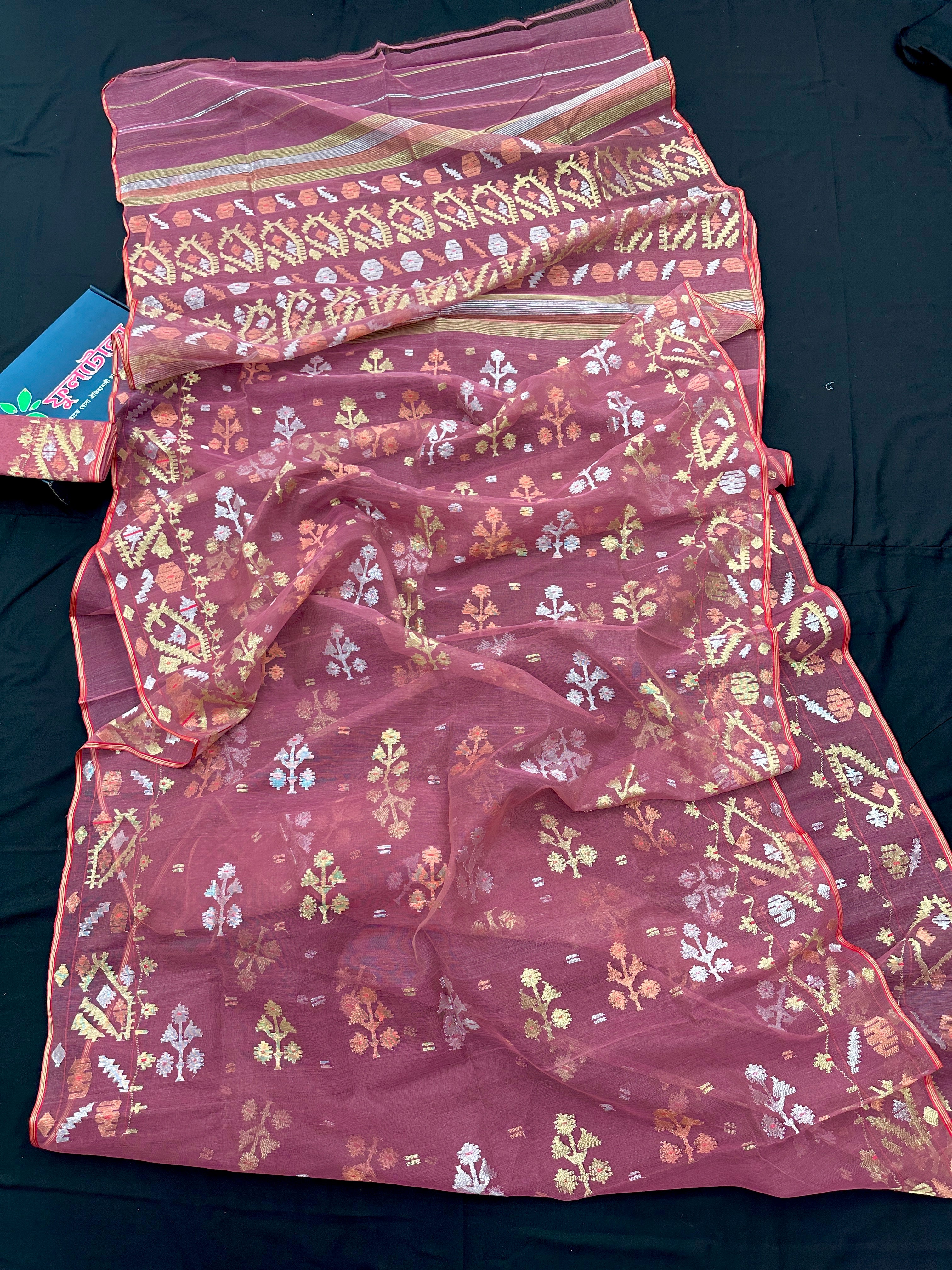 Excellent Jamdani Saree With Multiple Jori work.
