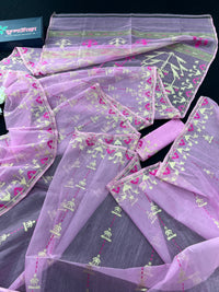 Lux Pink Original Handloom Hslfsilk Dhakai Jamdani Saree With Golden Jori Work and Magenta Threads Work