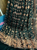 Black with copper halfsilk jamdani saree with magenta meena work