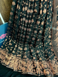 Black with copper halfsilk jamdani saree with magenta meena work