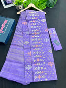 Lavender Colour Original Handloom Halfsilk Dhakai Jamdani With Golden Silver & Copper Jori Work
