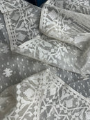 White exclusive halfsilk jamdani saree with white threads work and blouse piece