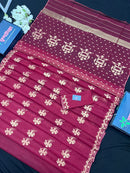 Maroon With Golden Original Handloom Halfsilk Dhakai Jamdani
