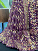 Dark bitrut dual toned exclusive halfsilk jamdani saree with golden silver & copper jori work