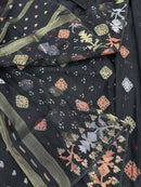 Black Jamdani Saree With Golden Silver & Copper Jori Work