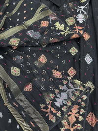 Black Jamdani Saree With Golden Silver & Copper Jori Work