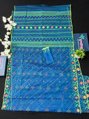 Sea Green Original Handloom Dhakai Jamdani With Orange Green & Yellow Threads Work
