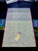 Pearl golden halfsilk jamdani saree with golden silver & copper jori work