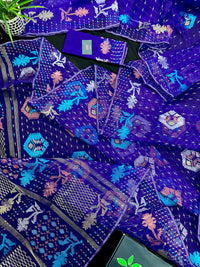 Dual Toned Purple Jamdani Saree With Golden Silver & Copper Jori Work.