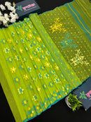 Lamon Green Original  Handloom Halfsilk Dhakai Jamdani Saree With Multiple Threads Work