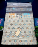 Beige Golden halfsilk jamdani saree with black orange blue threads work