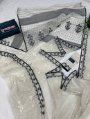 Black White Jamdani Saree With Black Threads & White Threads Work.