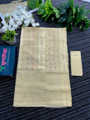 Off white halfsilk jamdani saree with off white threads work and pink meena work