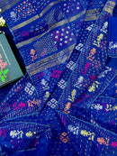 Blue jamdani saree with golden silver & copper jori work also pink jori work