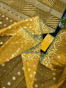 Yellow Original Handloom Dhakai Jamdani With Golden Silver & Copper Jori Work