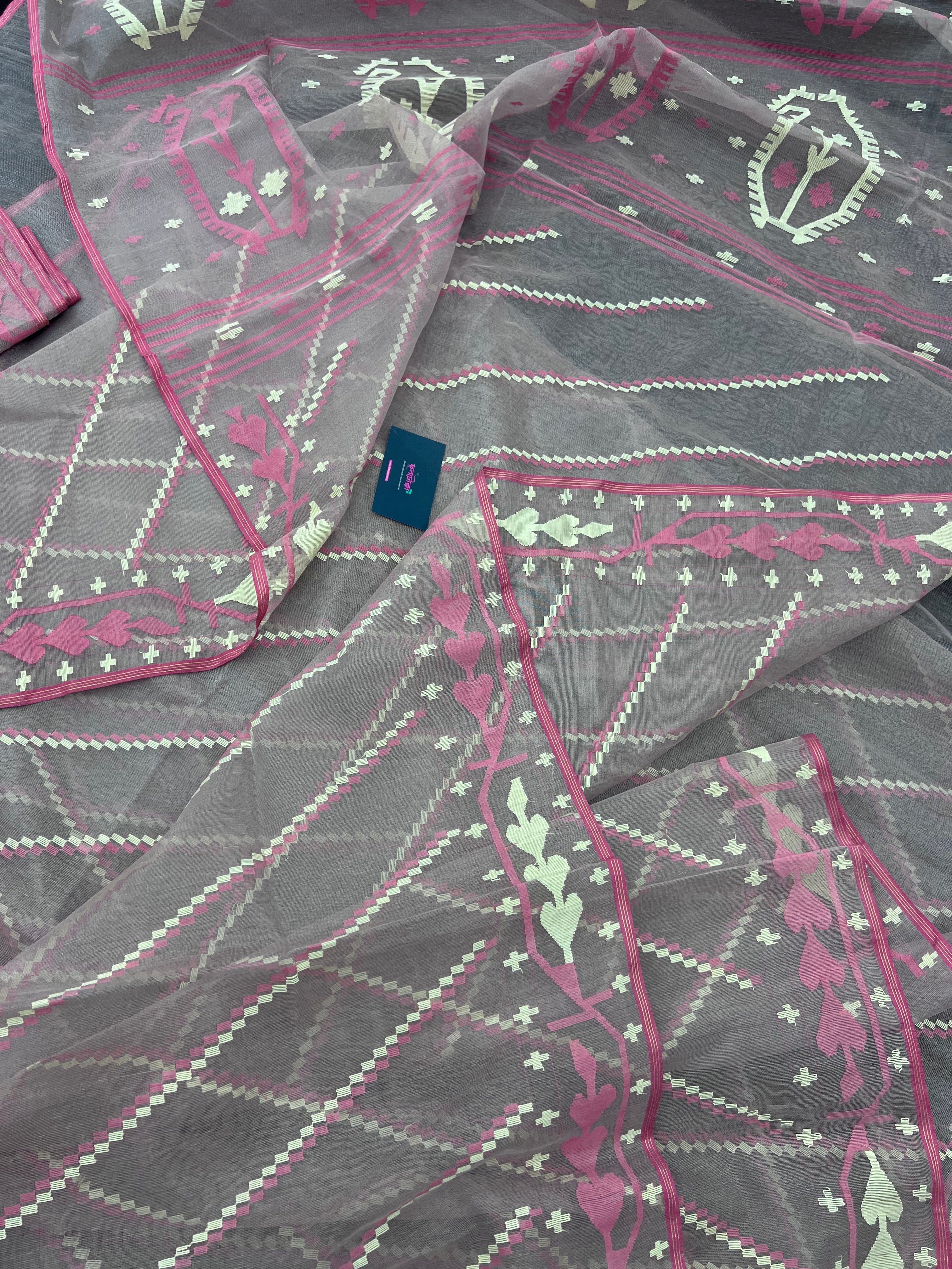 Nude Mauve Halfsilk Jamdani Saree With All Over Threads Work