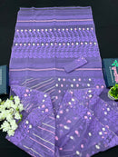 Deep Lavender Original Handloom Halfsilk Dhakai Jamdani Saree With Multiple Threads Work