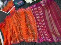 Orange halfsilk jamdani saree with pink paar