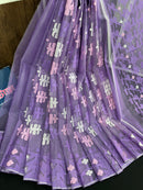 Sweet lavendar halfsilk jamdani saree with white pink lavender threads work