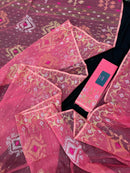Peach pink jamdani saree with golden silver & copper jori work.