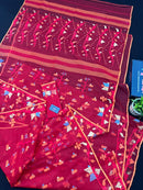 Cherry Red Original Handloom Halfsilk Dhakai Jamdani Saree