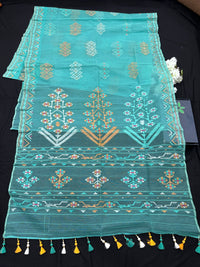 Ice blue exclusive halfsilk jamdani saree all over threads work