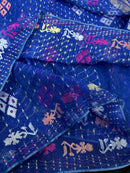 Blue jamdani saree with golden silver & copper jori work also pink jori work
