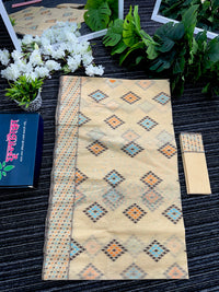 Beige Golden halfsilk jamdani saree with black orange blue threads work