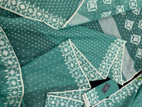 Mint cotton jamdani saree with white threads work all over work and blouse piece.