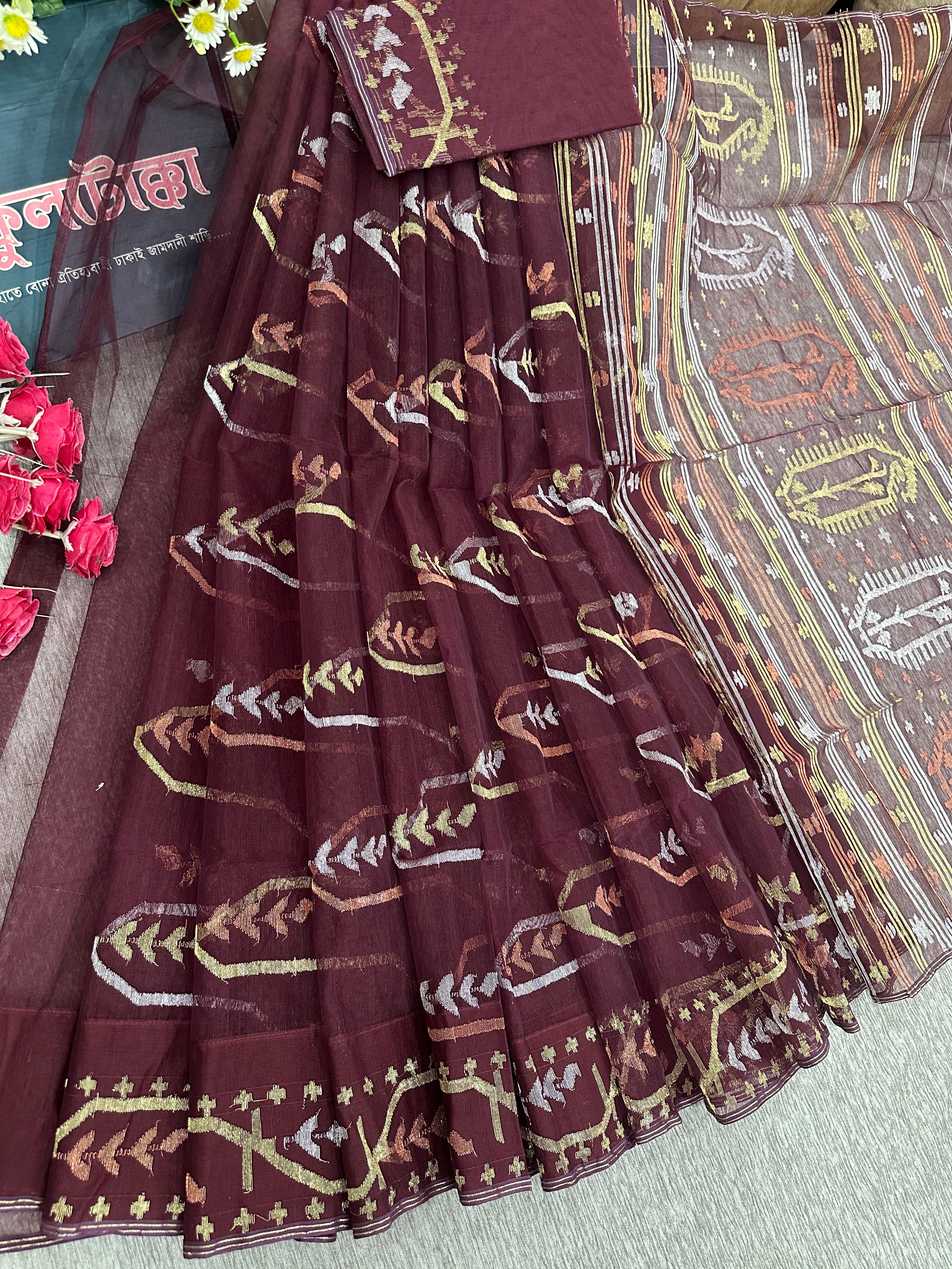 Maroon jamdani