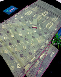 Pear green type Lite mint jamdani saree with threads work.