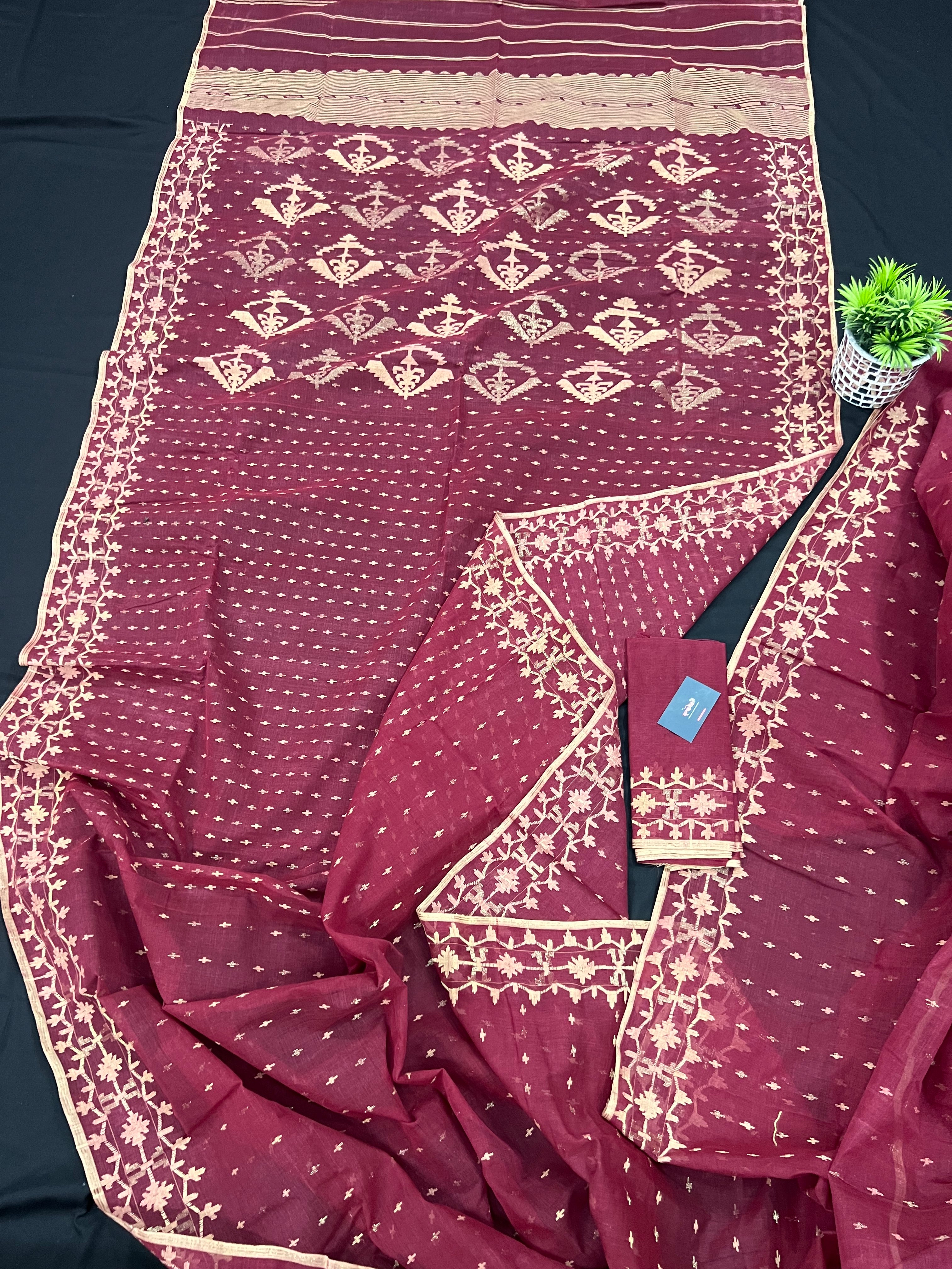 MEROON COTTON JAMDANI.