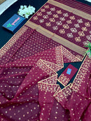 Maroon cotton jamdani with yellowish threads work.