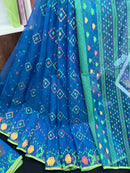 Sea Green Original Handloom Dhakai Jamdani With Orange Green & Yellow Threads Work