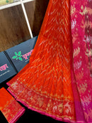 Orange halfsilk jamdani with magenta paar and golden silver & copper jori work