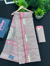 Nude Mauve Halfsilk Jamdani Saree With All Over Threads Work