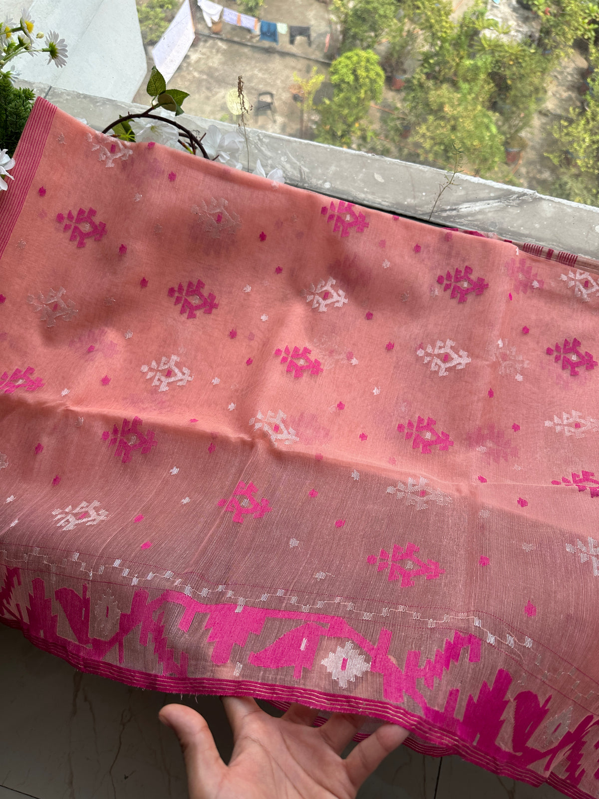Pink jamdani