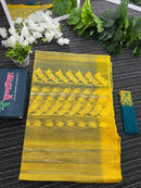 Sea green with yellow halfsilk jamdani with golden jori work and self threads work