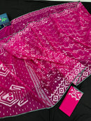 Vibrant Magenta With Intricate Silver Jori Work.