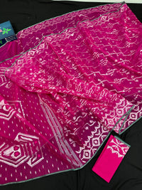 Vibrant Magenta With Intricate Silver Jori Work.