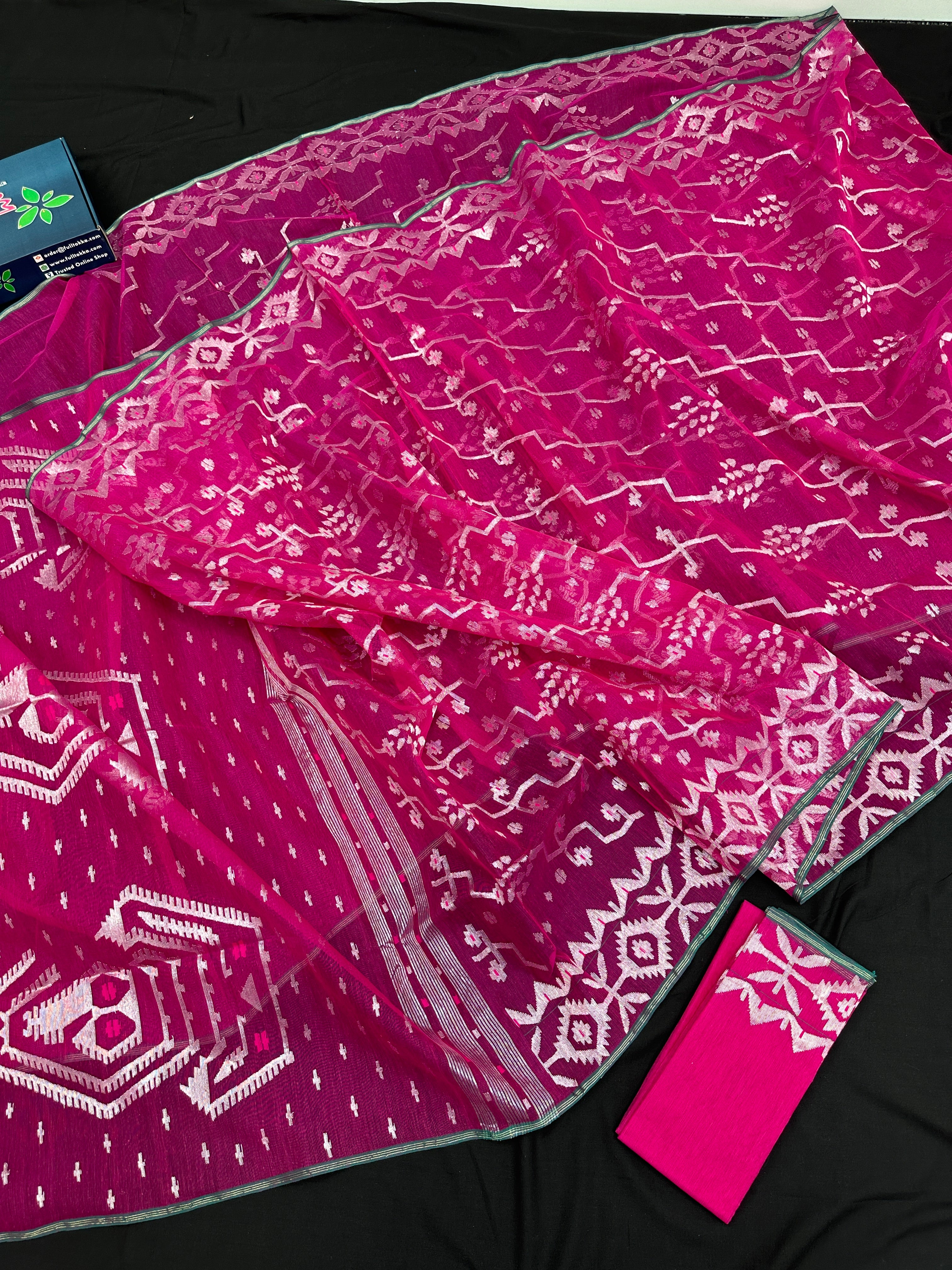 Vibrant Magenta With Intricate Silver Jori Work.